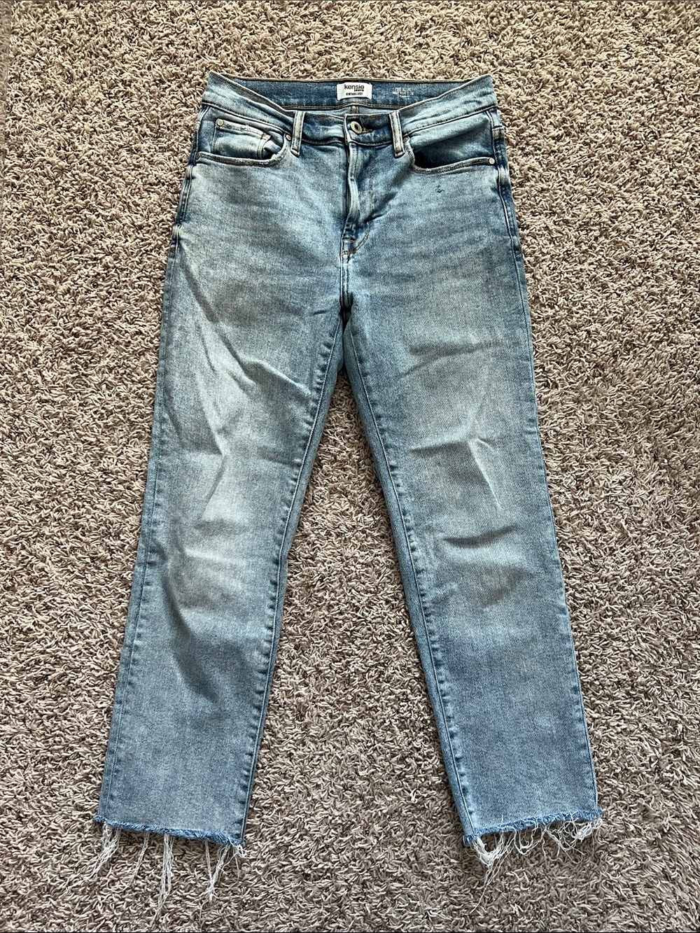 Kensie Light Blue Straight Leg Jeans with Raw Hem